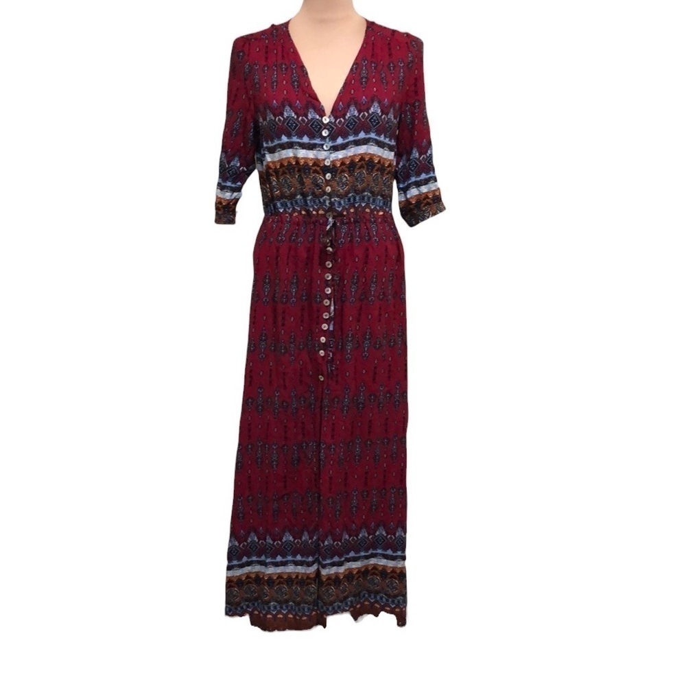 France Collection Maxi Dres Size Medium Red Boho Damask Print